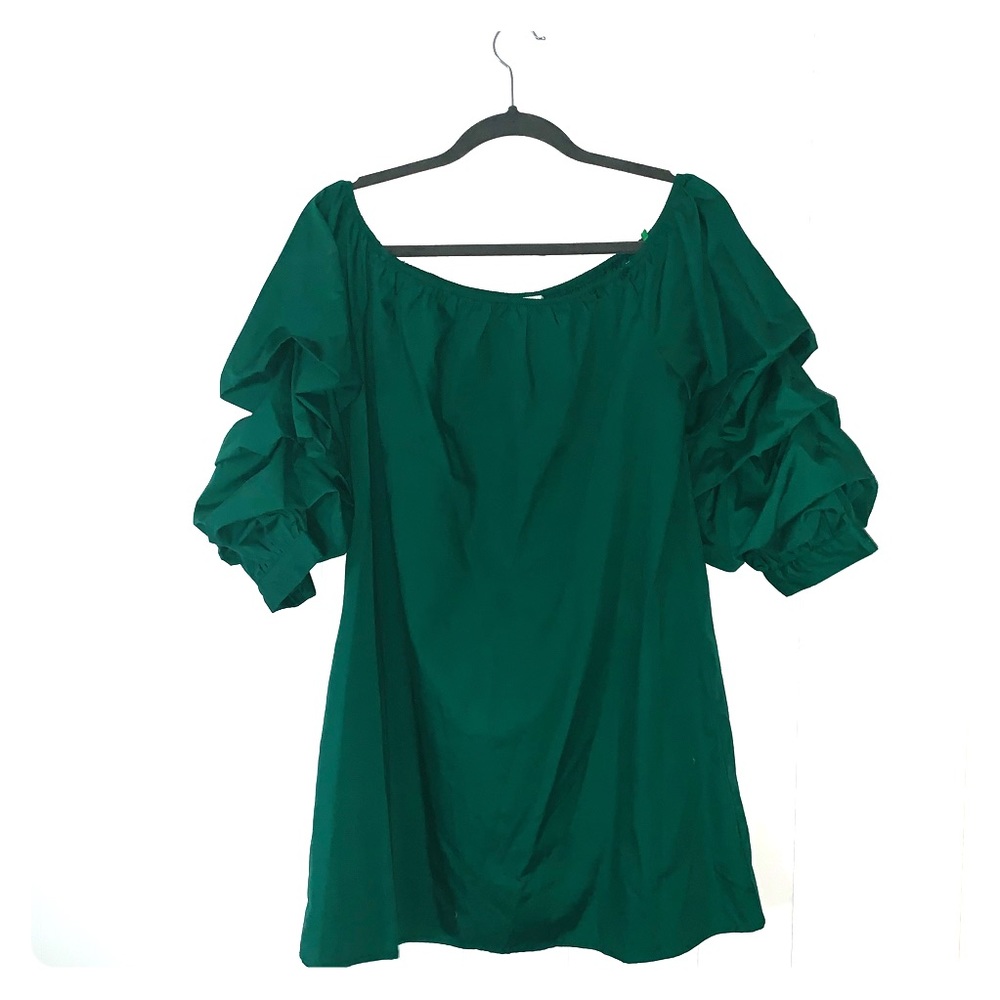 Green Ruffled Arm Dress